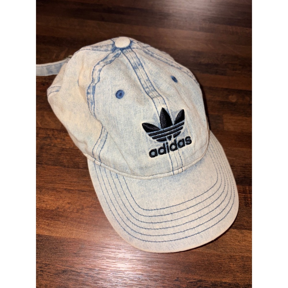 Adidas Originals Light Wash Denim Trefoil Logo Baseball Cap Hat OSFM Blue